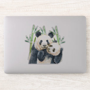 Adesivo Watercolor Panda Bears Mãe e Bebê em Bambu