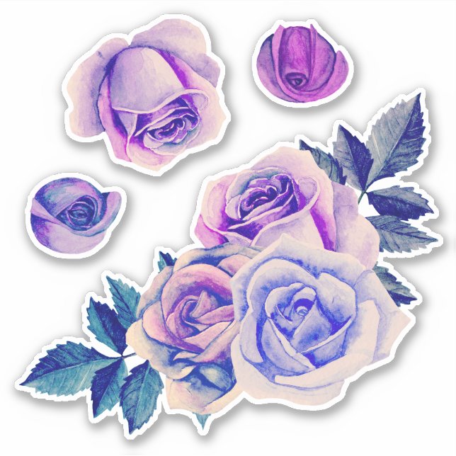 Adesivo Watercolor purple roses. Lilac flowers. Lavender (Frente)