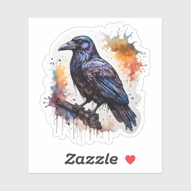 Adesivo Watercolor Raven (Folha)