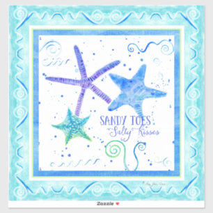 Adesivo Watercolor Sandy Toes Salty Kisses Beach Starfish