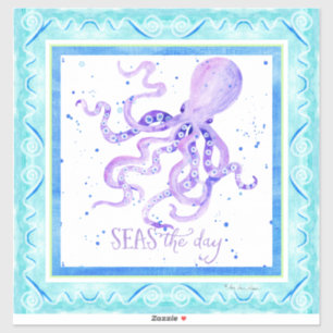 Adesivo Watercolor Seas no Dia da Praia Azul Octopus