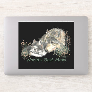 Adesivo Watercolor Wolf World's Best Mãe & Cubs