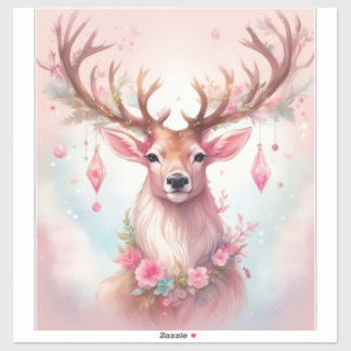 Adesivo Weihnachten in pink: Rentier mit rosa Weihnachtssc