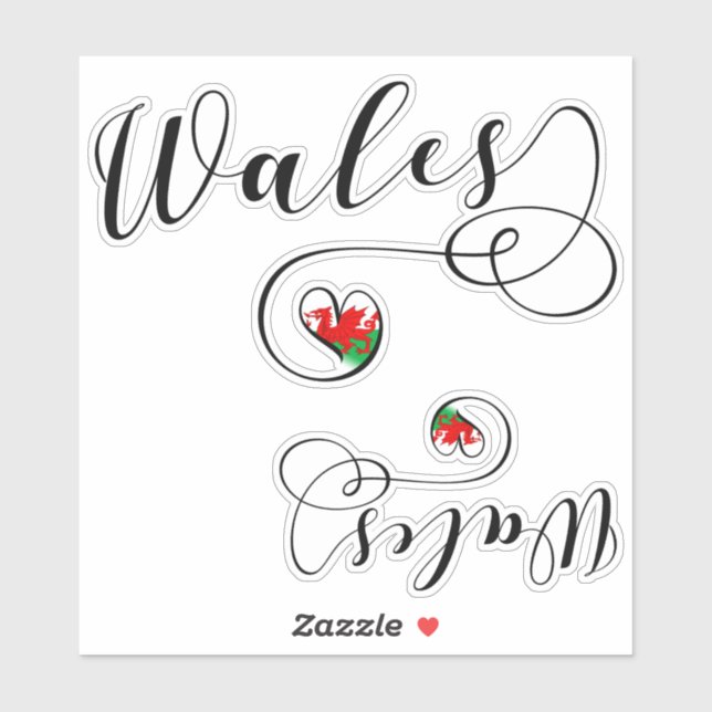 Adesivo Welsh Flag Heart, Wales Sticker (Folha)