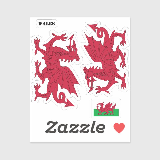 Adesivo Welsh Flag Sticker, Red Dragon - Cymru, País de Ga (Folha)