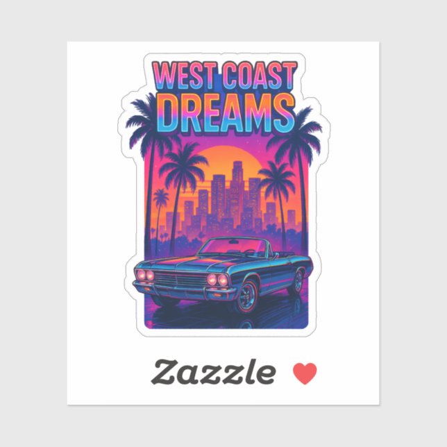 Adesivo West Coast Dreams – 1980s Synthwave Retro (Folha)