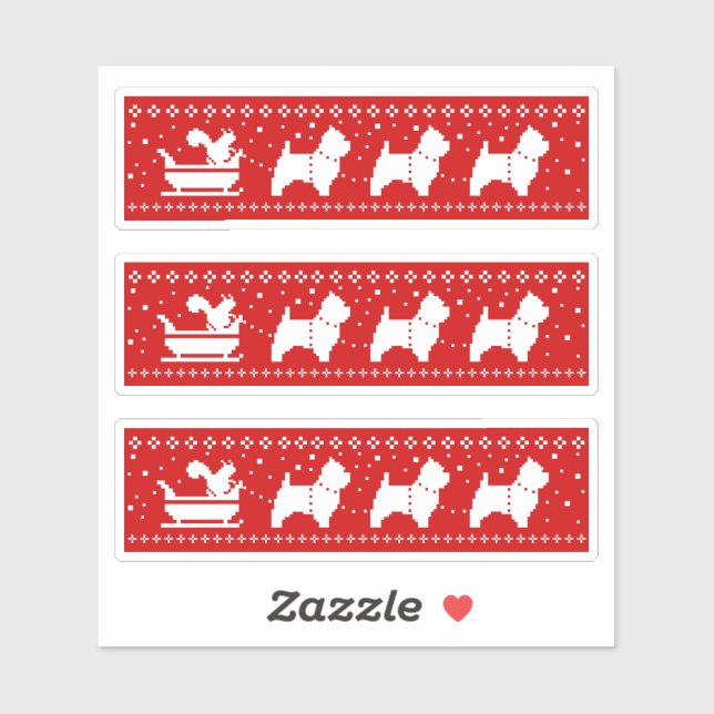 Adesivo West Highland Terriers Christmas Sleigh Dogs (Folha)