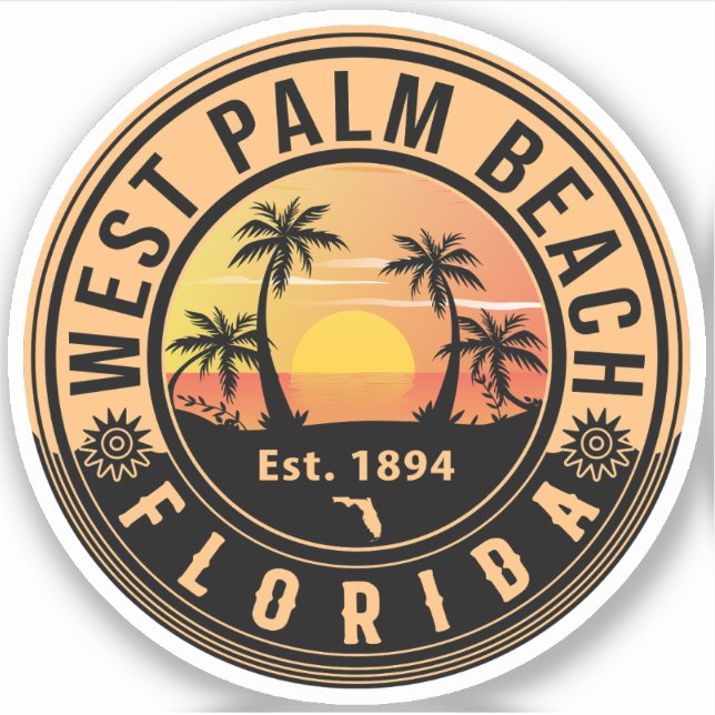 Adesivo West Palm Beach Retro Sunset Souvenirs (Frente)