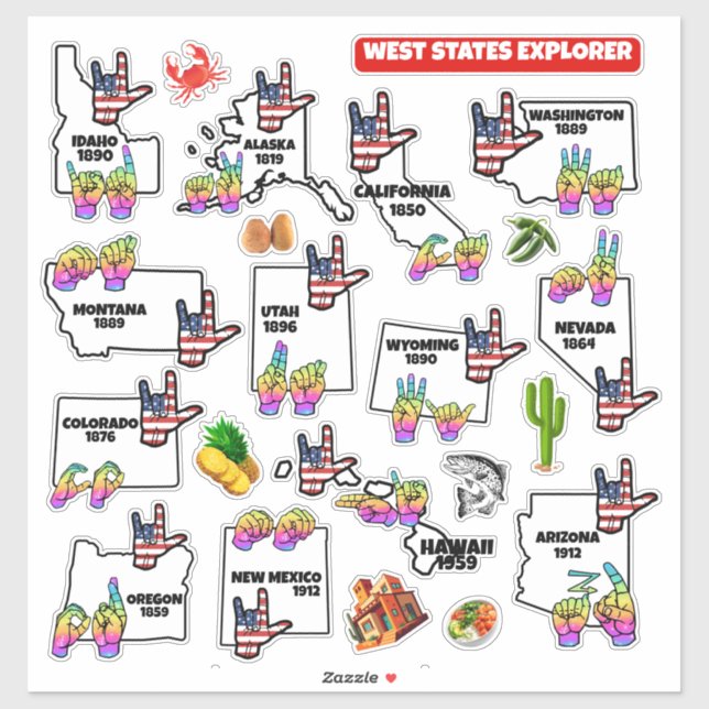 Adesivo West States Explorer — Educational Sticker (Folha)