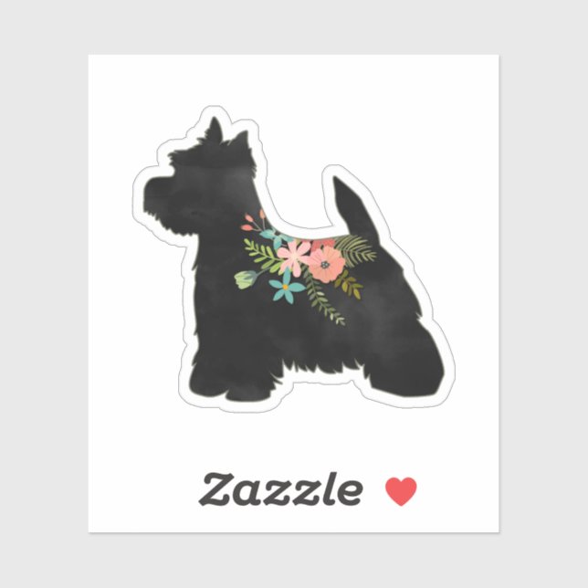 Adesivo Westie Dog Breed Boho Floral Silhouette (Folha)