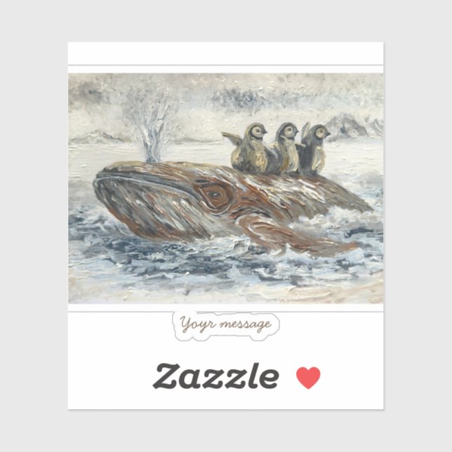 Adesivo Whale Riders Whimsical Whale and Penguin Ocean (Folha)