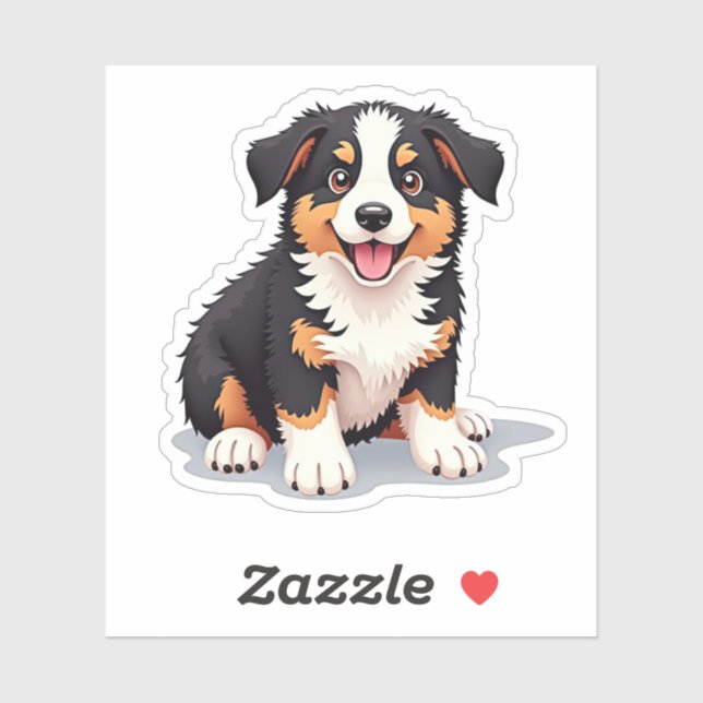 Adesivo Whimsical Australian Shepherd, Cartoon 3D Pup, (Folha)