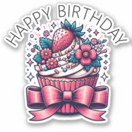 Adesivo Whimsical de Cupcake de morango