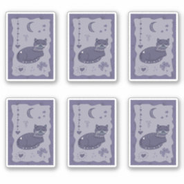 Adesivo Whimsical Night Cat Folk Art Sticker