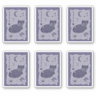 Adesivo Whimsical Night Cat Folk Art Sticker