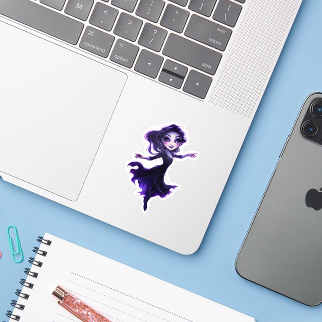Adesivo Whimsical Purple Glow Fairy Girl Die-Cut Sticker (Notebook com iPhone)