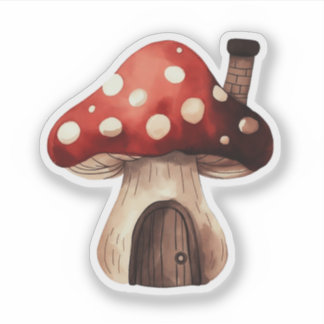 Adesivo Whimsical Toadstool Mushroom House Illustration