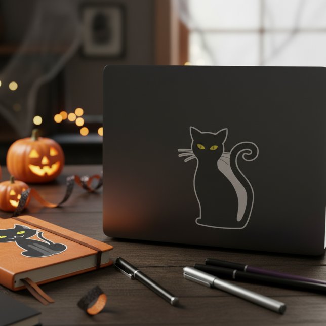Adesivo Whimsical Whiskers: Artesanato de Cartoons de Gato (Black Cat Sticker)