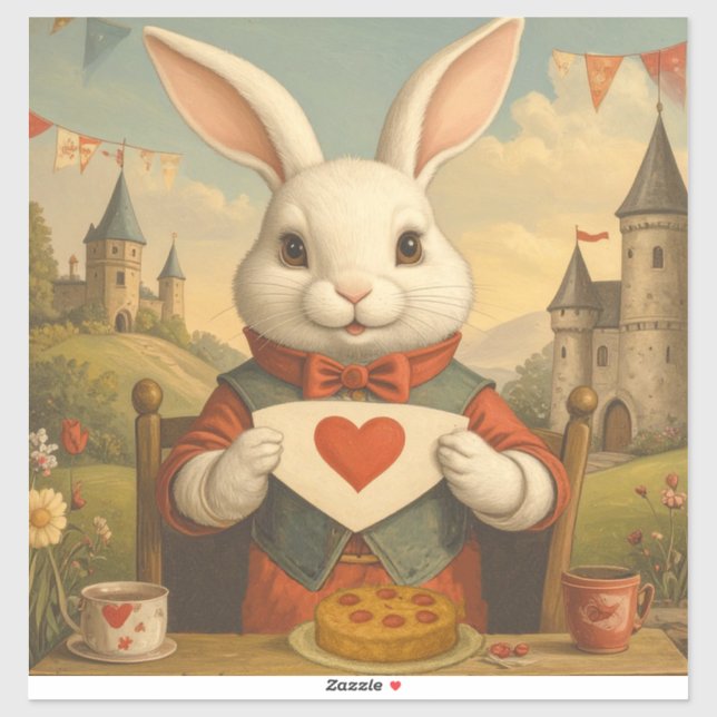 Adesivo Whimsical White Rabbit Hearts Enchanted Wonderland (Folha)