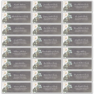 Adesivo White Flowers Rustic Guest Names Endereço Etiquet