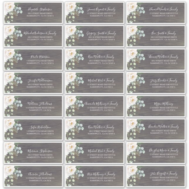 Adesivo White Flowers Rustic Guest Names Endereço Labels (Frente)