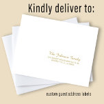 Adesivo White gold individual guest address elegant labels<br><div class="desc">Personalized solid white classy elegant wedding guest name and address mailing labels with a chic gold calligraphy script.</div>