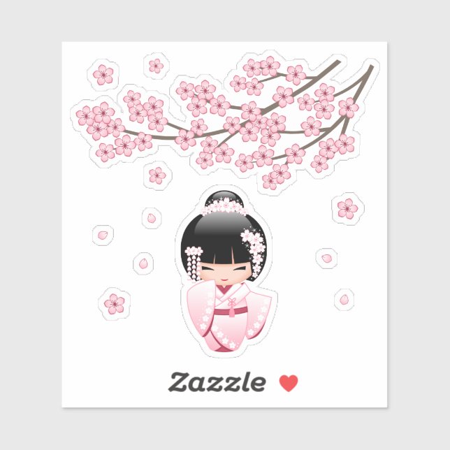 Adesivo White Kimono Kokeshi Doll - Garota Geisha Japonesa (Folha)