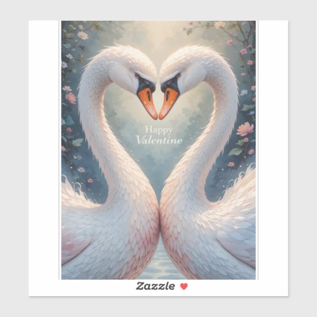 Adesivo White Swans Valentine Romantic Love Birds (Folha)