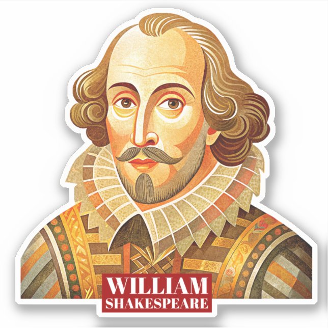Adesivo William Shakespeare - Ilustração de retrato para s (Frente)