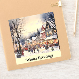 Adesivo Winter Saudações, rua da cidade de neve,