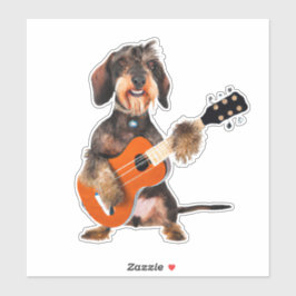 Adesivo Wirehair Dachshund Tocando Violão Acústico