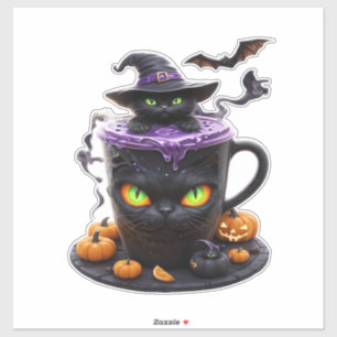 Adesivo Witch Cat Halloween Latte  Café Criativo e Assusta