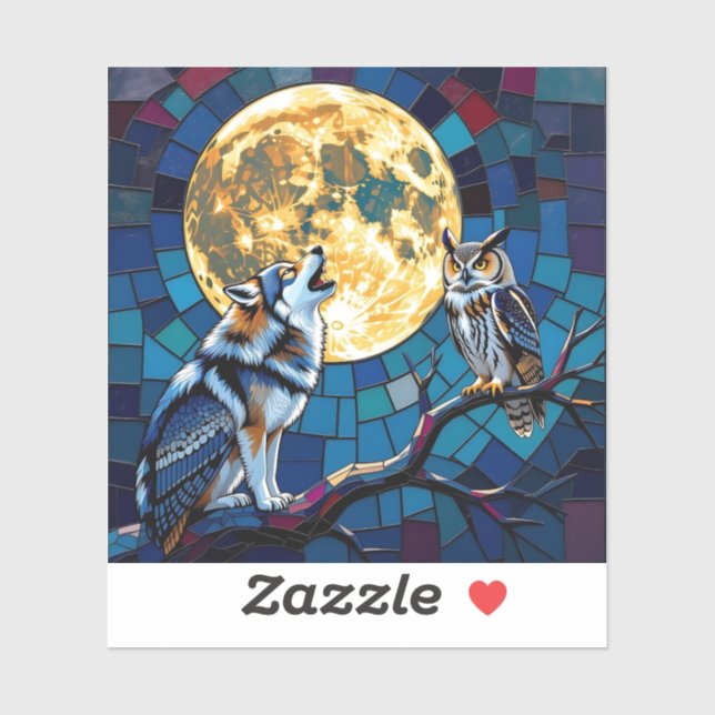 Adesivo Wolf and Owl Mosaic Art (Folha)