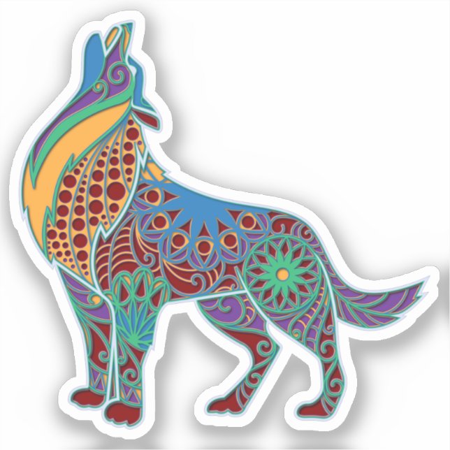 Adesivo Wolf Colorful Mandala Animal (Frente)
