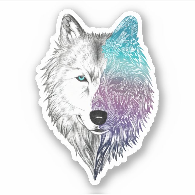 Adesivo Wolf Mandala Para O Amor De Wolf Lover (Frente)
