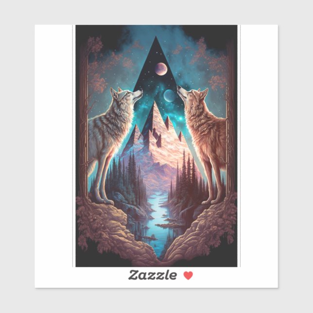 Adesivo Wolves Mountain Visionary Fantasy Art (Folha)