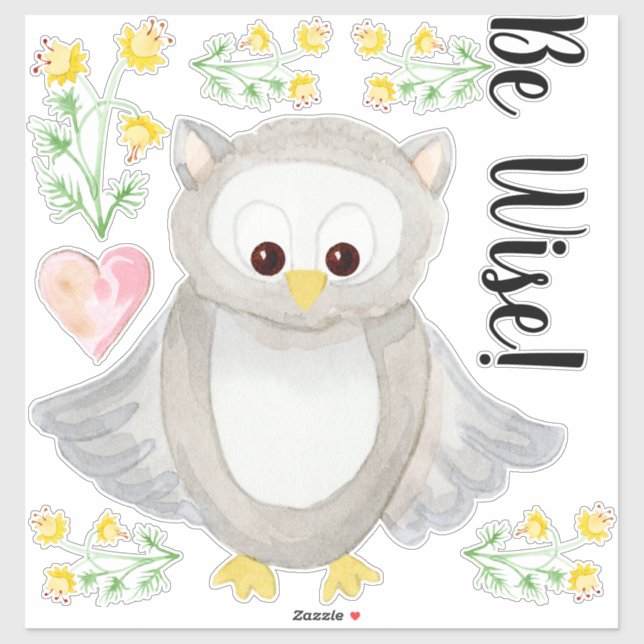 Adesivo Woodland Forest Owl Watercolor Be Wise Nursery (Folha)
