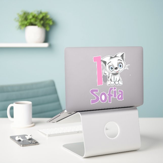Adesivo Xadrez de Gato de Bebê Personalizado Primeiro Vinh (Laptop na mesa)