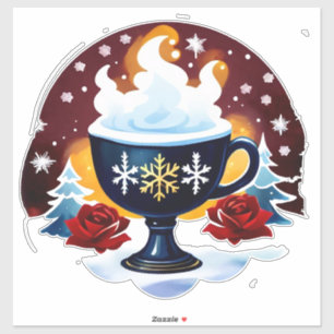 Adesivo Xícara Azul Festiva de Cacau Com Flocos de Neve
