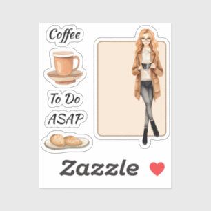 Adesivo Xícara de café e vareta-menina