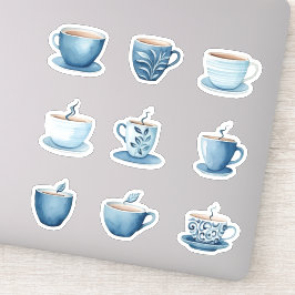 Adesivo Xícaras de Café Aquarela Azul 3