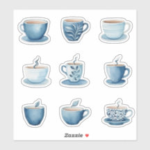 Xícaras de Café Aquarela Azul 3