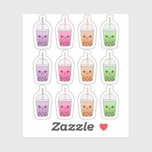Adesivo Xícaras de Chá de Boba Kawaii Coloridas Lindas - B