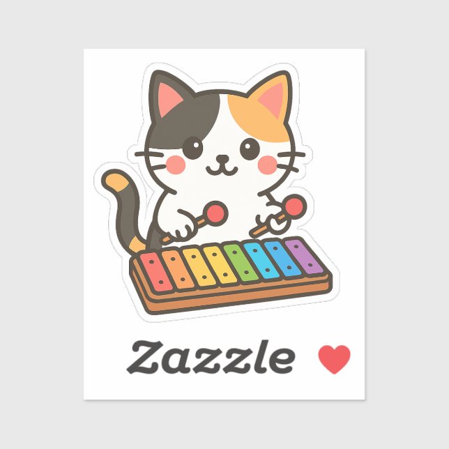 Adesivo Xylophone Calico Cat Rainbow Notes (Folha)