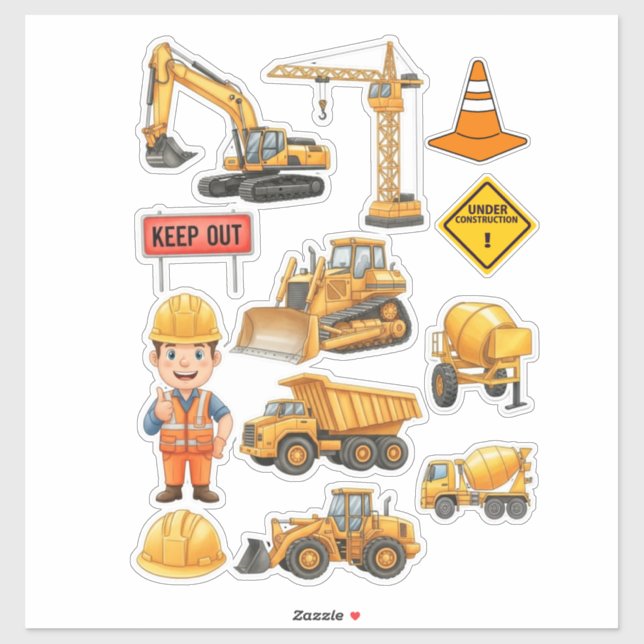 Adesivo Yellow Construction Truck Builder Vinyl Sticker (Folha)