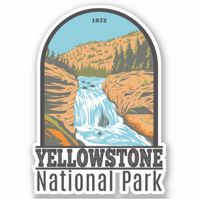 Adesivo Yellowstone National Park Firehole Falls Vintage (Frente)
