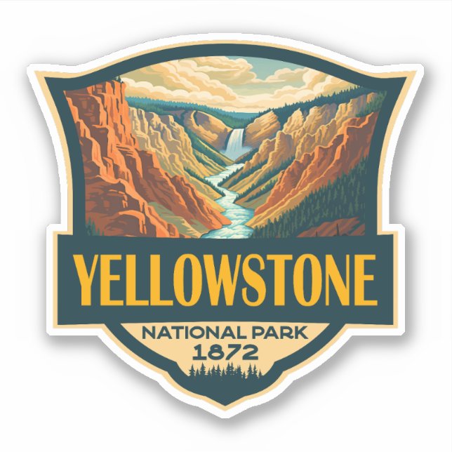Adesivo Yellowstone National Park Grand Canyon Retro Art (Frente)