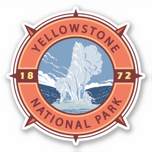 Adesivo Yellowstone National Park Retro Compass Emblem (Frente)