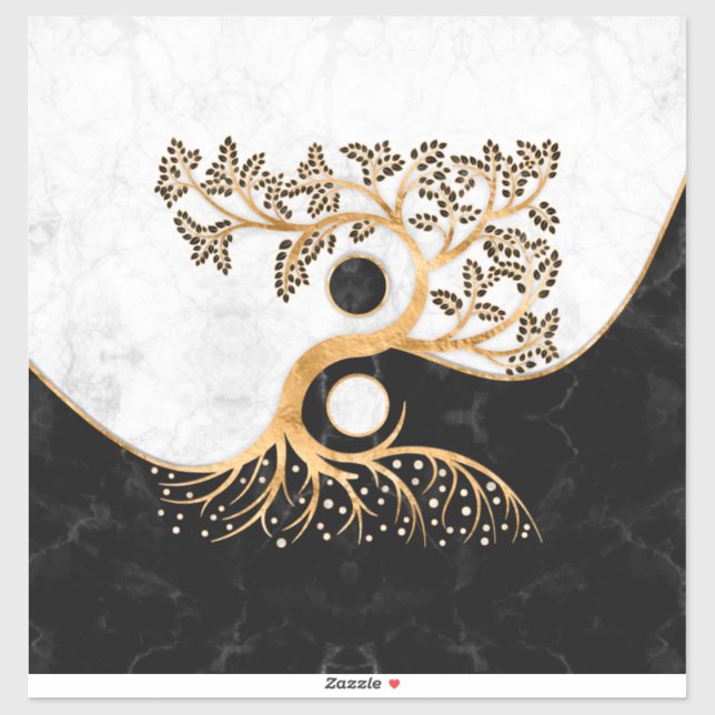 Adesivo Yin Yang Tree - Marbles and Gold (Folha)