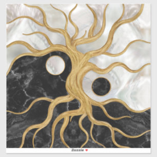 Adesivo Yin Yang Tree of life - Marbles and Dourado